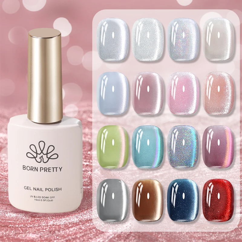 

BORN PRETTY 15ml Glass Bead Cat Magnetic Gel Nail Polish 9D Holographics Rainbow Soak Off UV LED Varnish With Magnetic Stick
