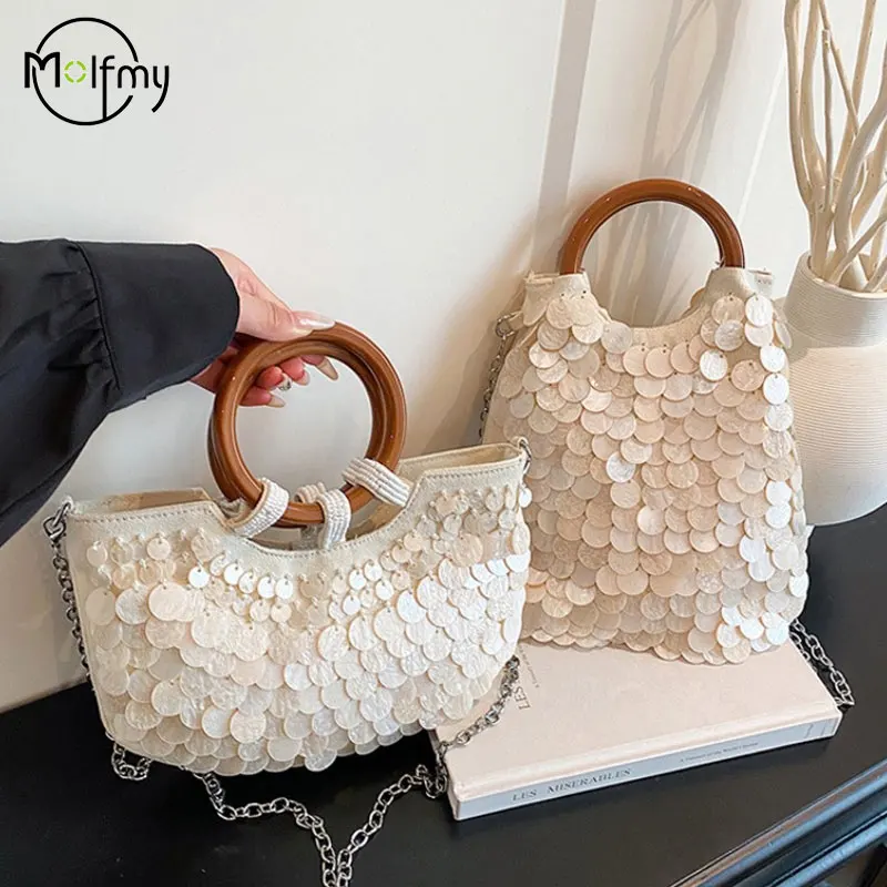 

Luxury Woven Shoulder Bags Elegant Fairy Beaded Bag​​ Mermaid Style​​ Shell Crossbody Evening Bag Embroidered Bead Handbags