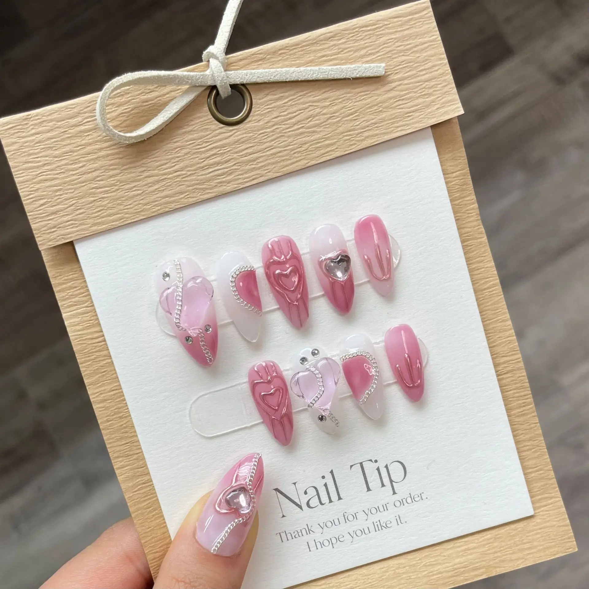 

191-200 Number Cream Ballerina Handmade False Nails Professional Wearable Nail Art With Glue Korean Reusable Press on Nails