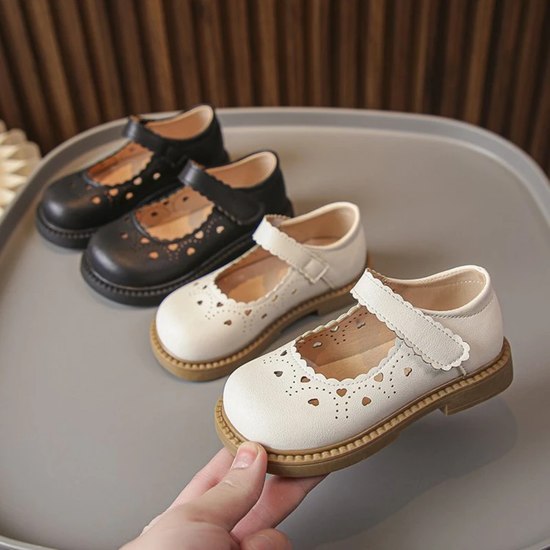 Spring Autumn Baby Kids Girls Heart Hollow Out Artificial Leather Princess Shoes For Children