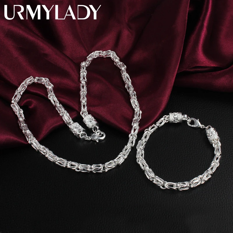 

Fashion classic 925 sterling Silver 6MM geometry chain necklace bracelet for man Party wedding Jewelry set fine Christmas gifts