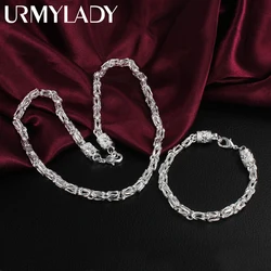 Fashion classic 925 sterling Silver 6MM geometry chain necklace bracelet for man Party wedding Jewelry set fine Christmas gifts