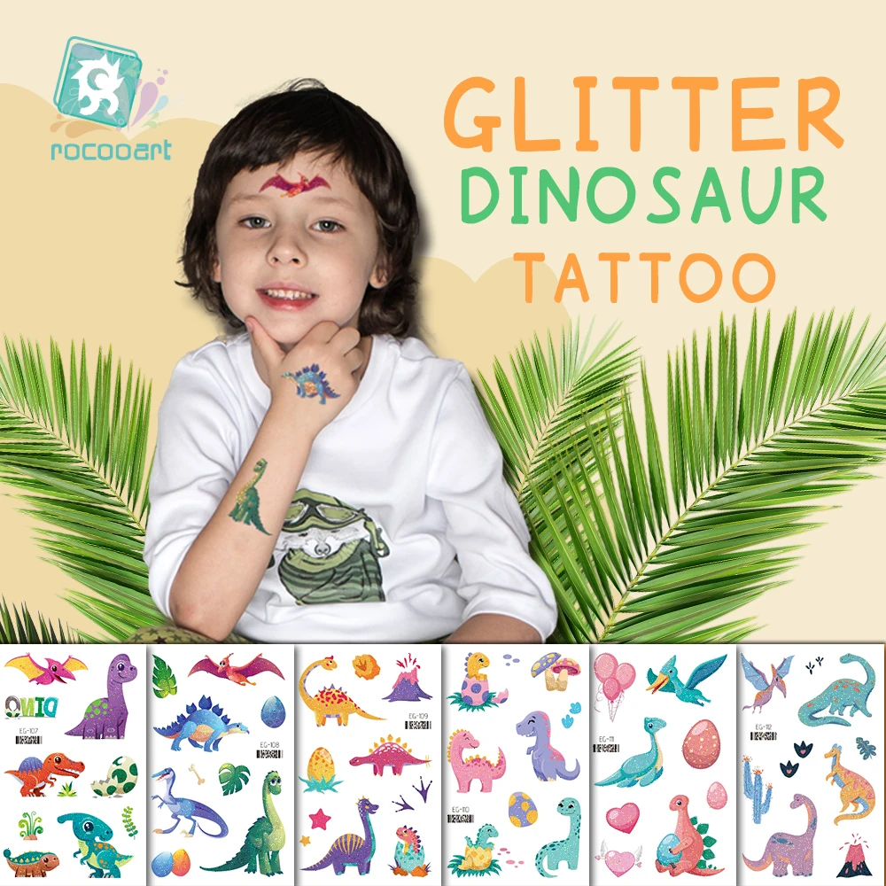 

Cute Cartoon Temporary Tattoos Kids Face Arm Tattoos Kids Dinosaur Fun Party Tattoo Stickers Glitter Dino Fake Tattoo Stickers