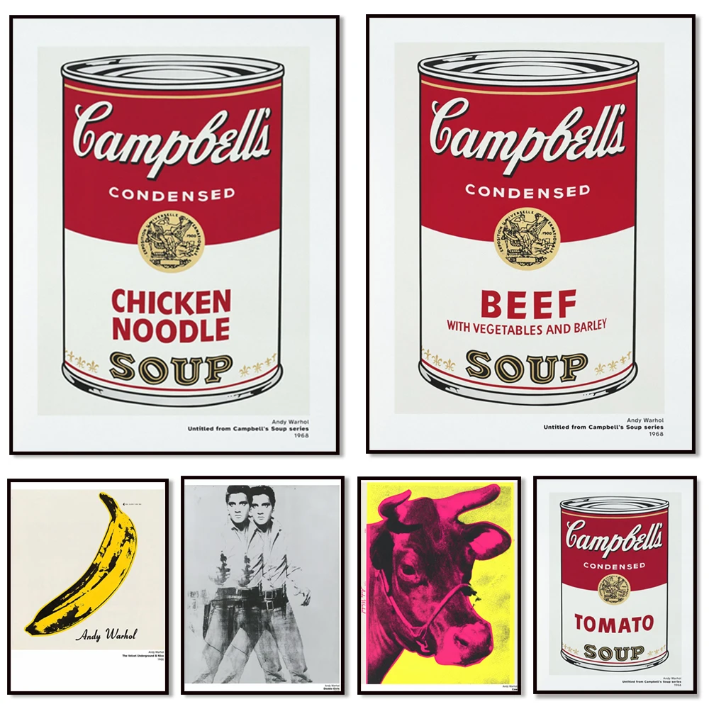 آندي وارهول عربة الموز البقرة الطماطم حساء الفلفل الحار وعاء كامبل حساء الفاصوليا السوداء كامبل حساء لحوم البقر كامبل حساء سلسلة البوب ملصق