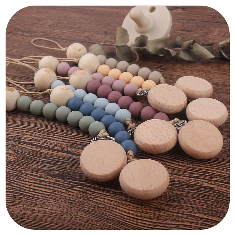 Baby Wooden Beads Pacifiers Holder Babies Silicone Dummy Pacifier Clip Pendant Nipple Teether Newborn Accessory Free Shipping