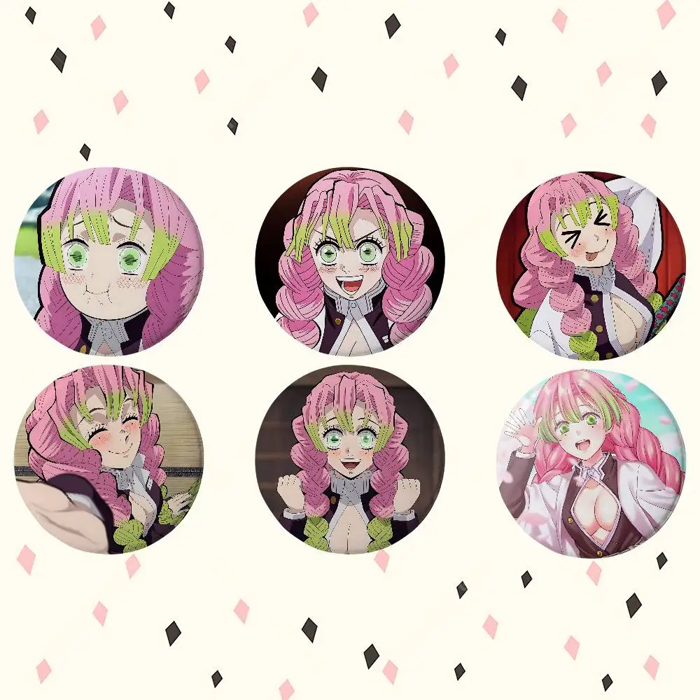 Cartoon Mitsuri Kanroji Anime Runde Laser-Brosche Cartoon-Anstecknadel Kleidung Rucksack Accessoires Revers-Brosche