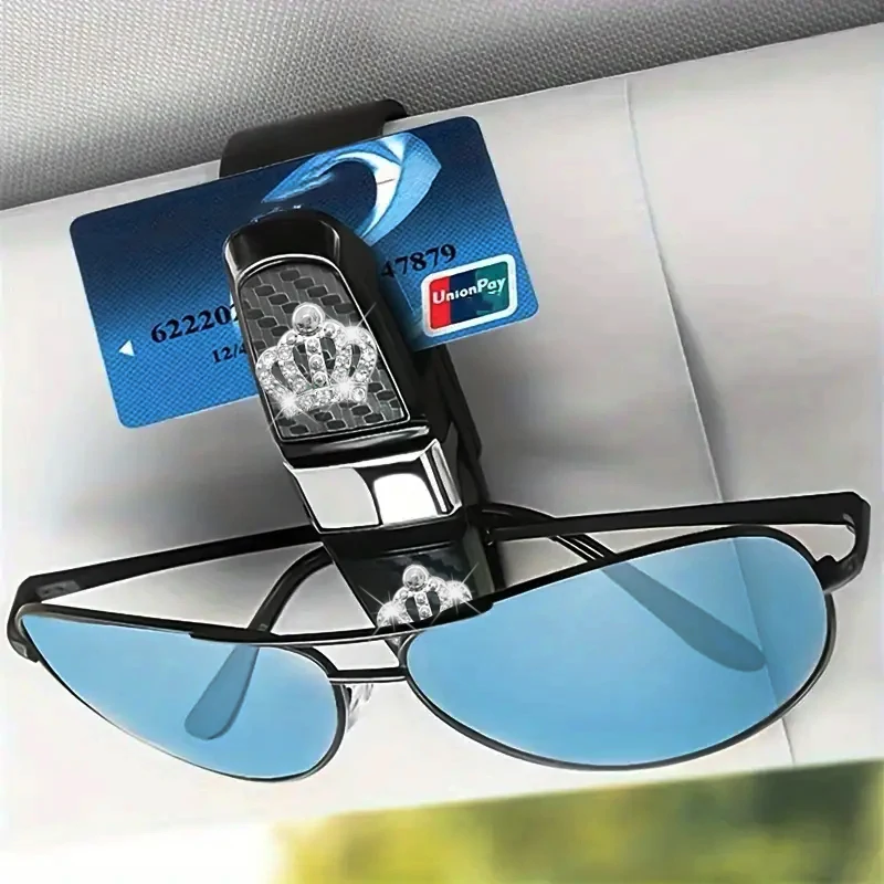 

Shiny crown pattern car sun visor glasses clip, vehicle bill holder, in-car sunglasses storage, automotive accessory decoration
