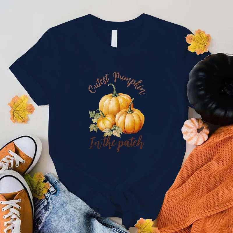 Hot Fall Cutest Pumpkin In The Patch Graphic Short Sleeve T-Shirts For Women Men Shirts Loose T-Shirt Casual Summer T-Shirts