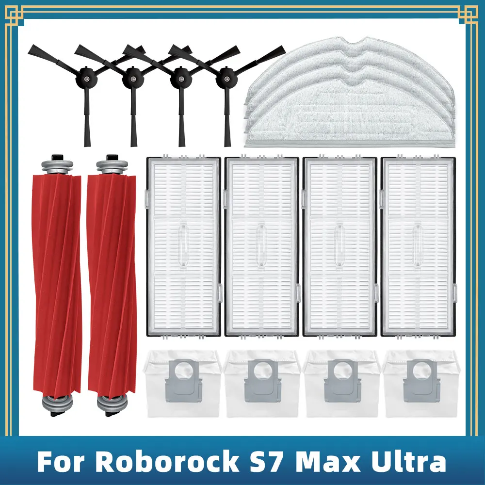 Roborock-Main Side Brush Hepa Filtro, Mop Pad, Saco De Pó De Pano, Capa, Peças, Acessórios, Compatível para S7 Max Ultra Q100TSC