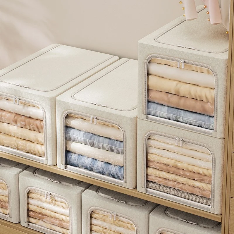 Steel Frame Foldable Clothing Storage Box with Large View Window Dormitory Storage Cabinet Multi-Purpose Simple Design