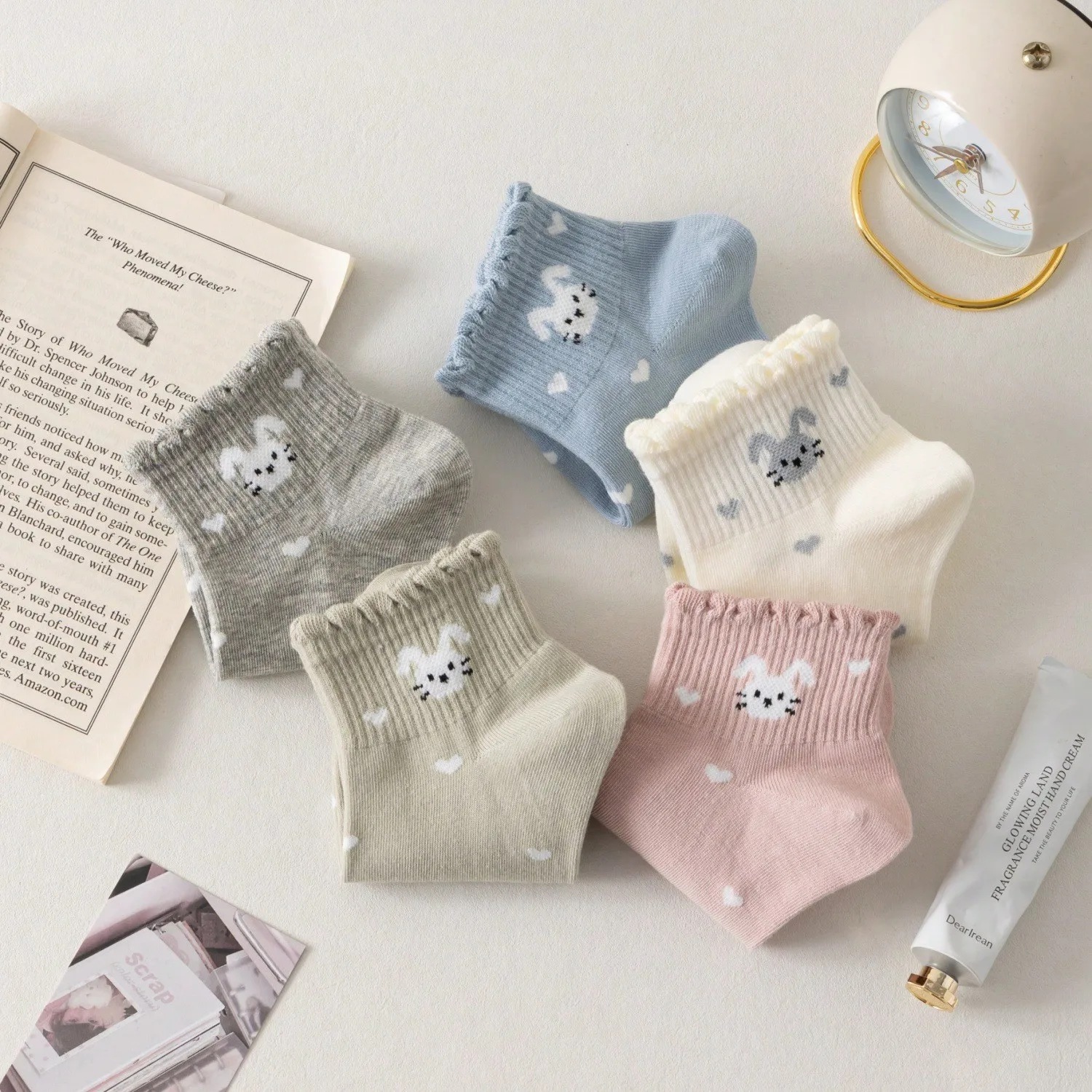 5 Pair Cartoon Cat 3D Ears Summer Thin Breathable Short Socks Casual Comfortable Versatile Fashion Sweet Women Socks