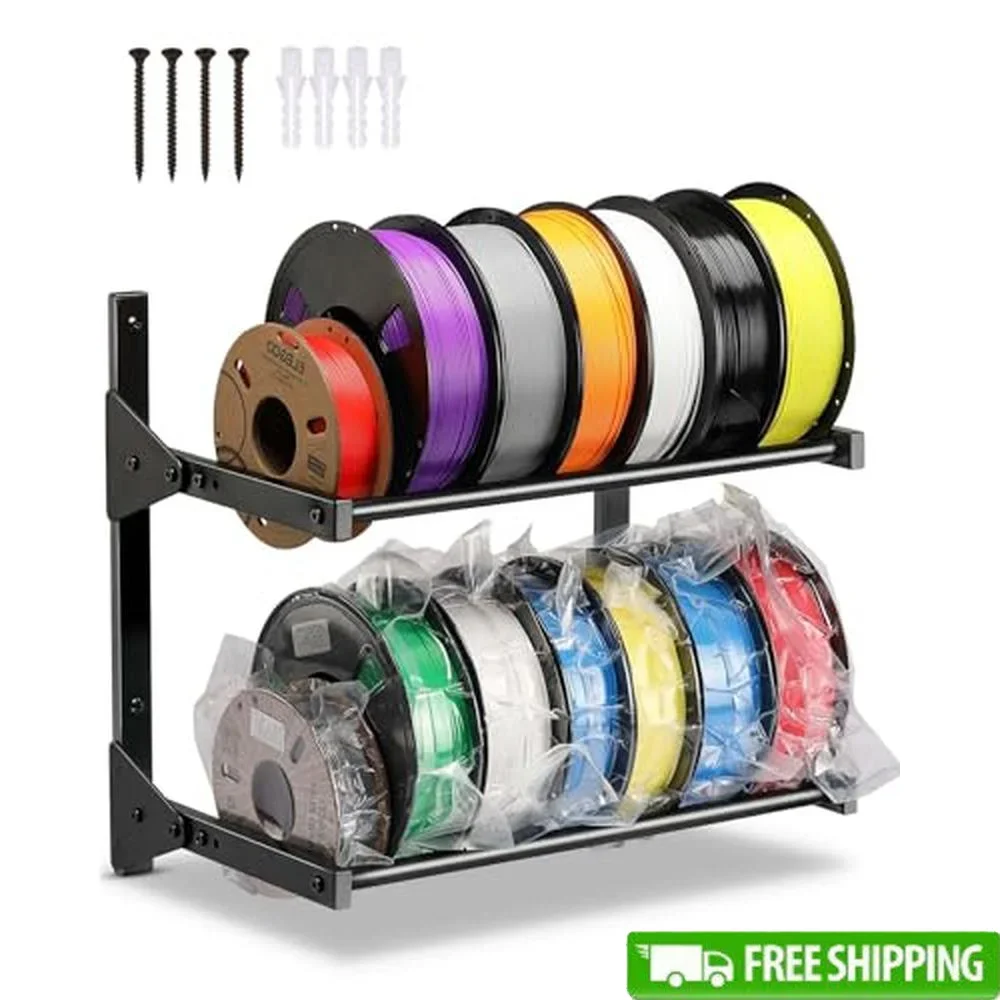 3D Printer Filament Storage Rack 2 Tier Heavy Duty Wall Mount Spool Holder Organizer Metal Waterproof Shelf Holds up to 12pcs