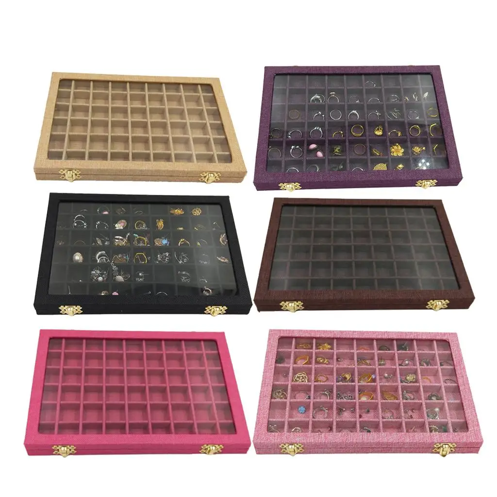 

Line Grids Clear Glass Lid Rings Holder Showcase Storage Organizer 31x22x2.8cm