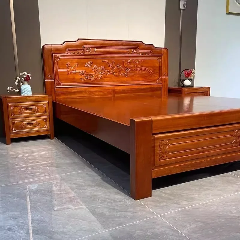 double classical gold carving rosewood bold thickened full solid wood bed large wedding bed tenon and mortise structure bed