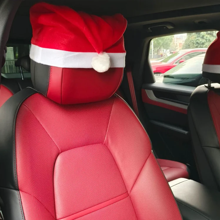 Car Headrest Cover Father Christmas Hat Car Seat Headrest Cover Christmas Car Headwear Accessories Christmas Decoration Ornament