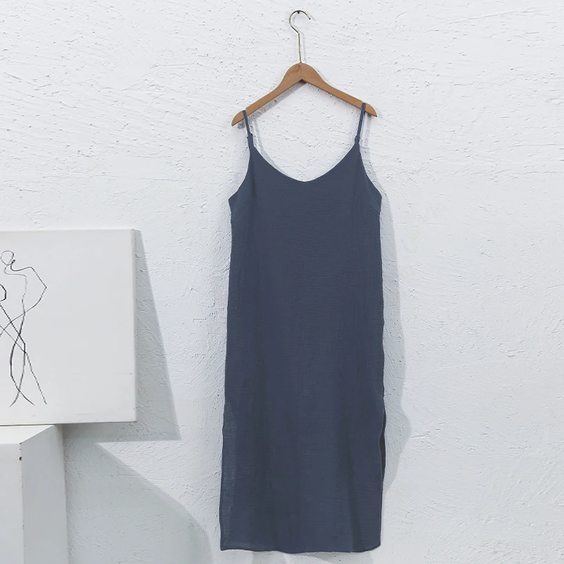 Mussola 100% garza di cotone abito estivo donna sexy senza maniche cinturino regolabile lato aperto laterale elegante partito boho vestito estivo abiti