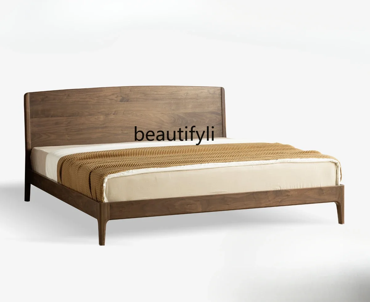 

North American black walnut bed full solid wood master bedroom double bed Nordic simple modern log bed