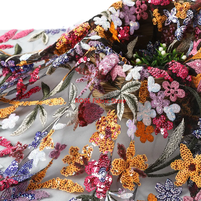 

1 yard Colorful Sequin 3D Embroidered Fabric Fashion Garment Dress Decorative Sewing Cloth Designer Fabric