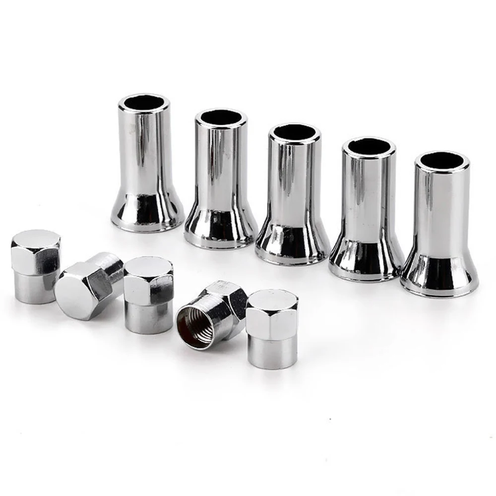 10Pcs TR413/TR414 Chrome Car Truck Tire Wheel Tyre Valve Stem Hex Caps with Sleeve Covers Left Right Front Rear Auto Accessories