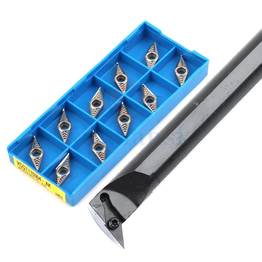 1pc S16Q/S20R-SVUCR11 CNC arbor inner hole boring turning tool cutting edge angle 95°+10pcs VCGT VCMT Carbide lathe inserts suit