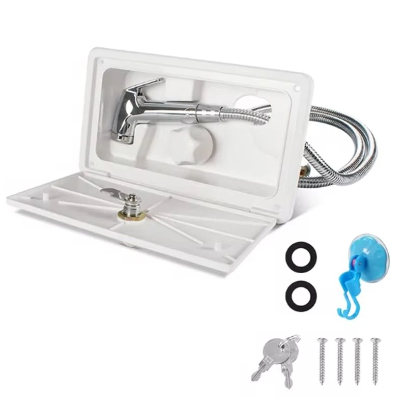 A95E-RV External Shower For Caravan Outdoor Shower Box Kit With Lock Hot Cold Single Knob Switch For Boat Yacht Motorhome White