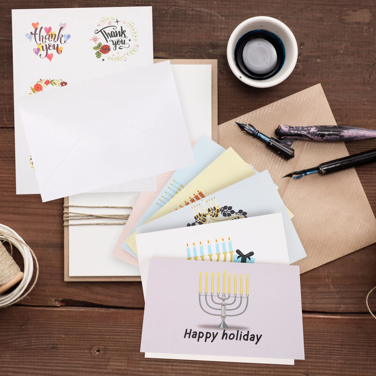 

12pcs Greeting Cards Hanukkah Festival Blessing Cards Envelopes Paper Stylish Design Gift Kids Families