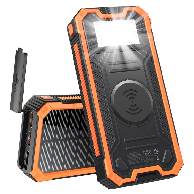 

Solar Power Bank 30000mAh 10W Wireless Charging 3 USB Port Powerbank for iPhone 16 Samsung Xiaomi Portable Charger with Light