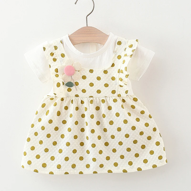 Baby Girl Dress Korean Style Baby Girl Outfit Flower Dot Print Birthday Party Kid Dress Princess Costume Children Clothing A1202