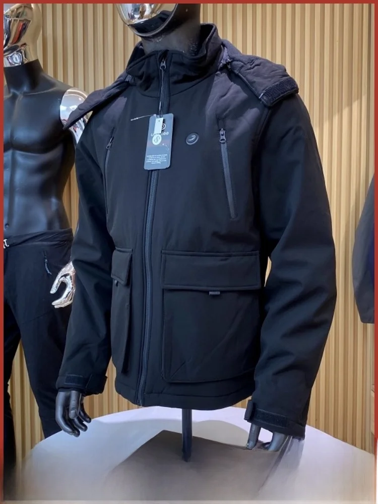 

Хлопковое мужское пальто с капюшоном и подогревом Thi Large ket, зимнее пальто, теплое полиэфирное волокно, длинное све, повседневная застежка-молния