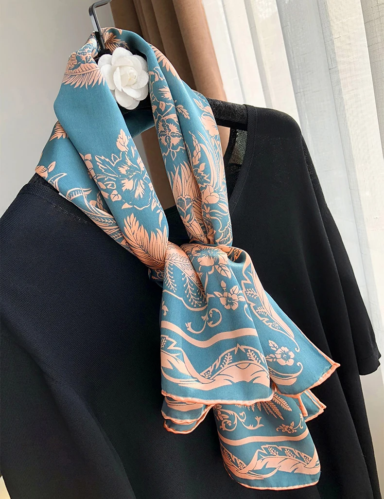 Luxury Mulberry Silk Scarf Hand Rolled Designer Silk Square Scarves Women Hem Silk Shawls Head Hair Decration Fashion Accessory