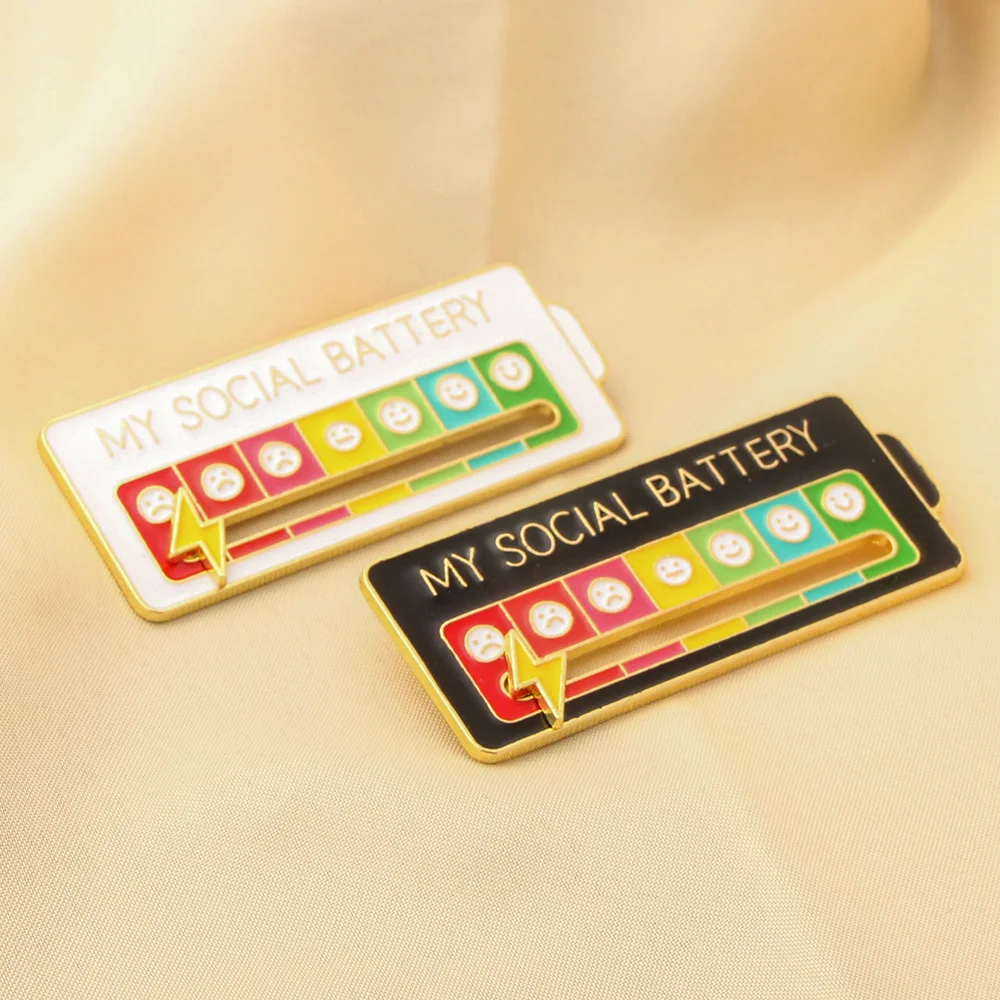 Social Battery Brooch Cross-border Expression Power Pendant Metal Enamel Badge Rotating Roulette Clothes Bag Accessories Gift