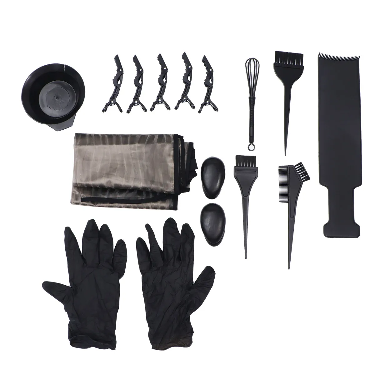 

Профессиональный набор для окрашивания волос 1 в 1: многофункциональный, удобный в использовании, с кистью, накладками на уши, перчатками, чашей и накидкой, черный