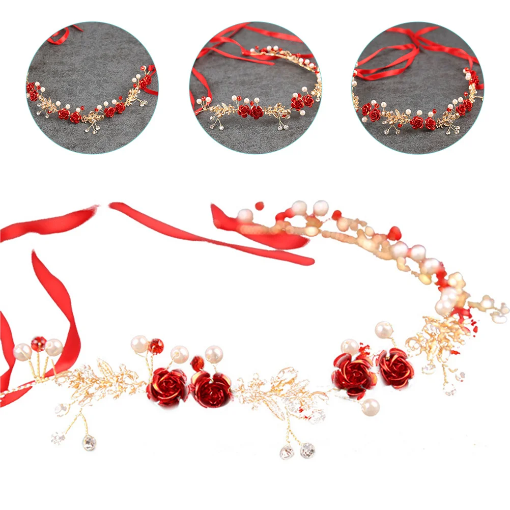 الأحمر اللؤلؤ زهرة عقال حجر الراين الزفاف خوذة الزفاف الشعر ديكور حزب مأدبة حفلة موسيقية اكسسوارات زهرة عقال
