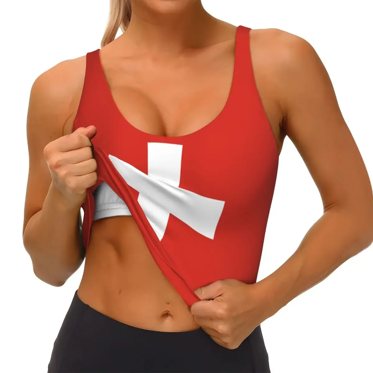 ผู้หญิงเซ็กซี่กีฬาเสื้อกั๊กสวิตเซอร์แลนด์ธงหญิงStreetwearกีฬาชุดชั้นในTee Crop Top