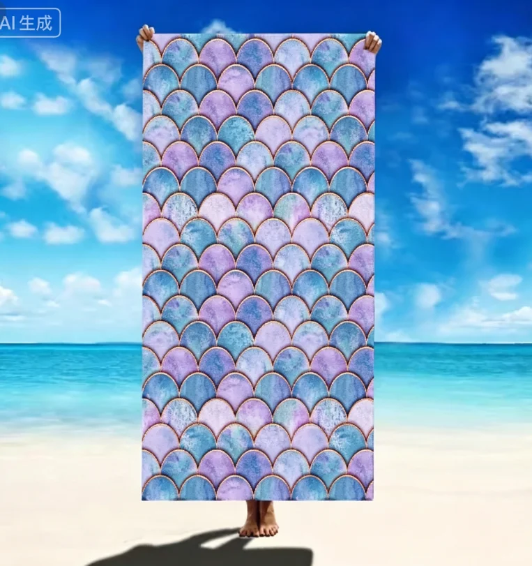 Swimming Bath Towel Microfiber Mermaid Fish Scale Pattern Thin Absorbent Extra Large Towel for Swimming Camping Yoga Bath Sports