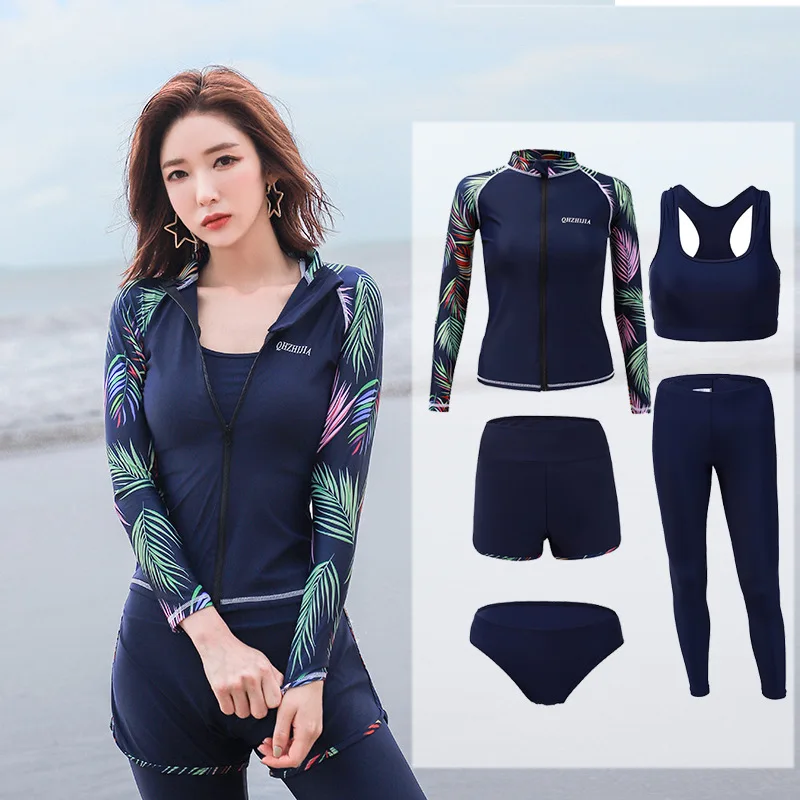 2024 new Long Sleeve  Surf Suit Rash Guards Women 5 Pieces Print Swimsuit Legging Swimwear Surfing Suit Bathing Suit