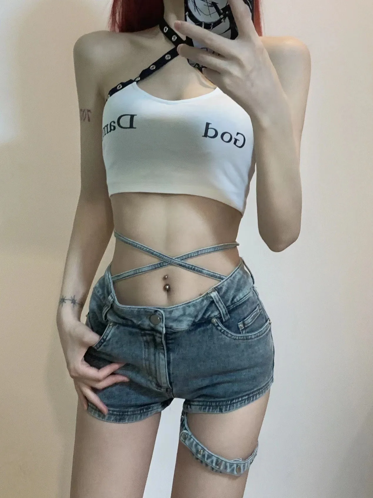 Women's Blue Bandage Denim Jean Shorts Low Rise Booty Jeans Shorts Nightclub Shorts 2000s Y2k Gyaru Hot Pants Shorts Summer 2026