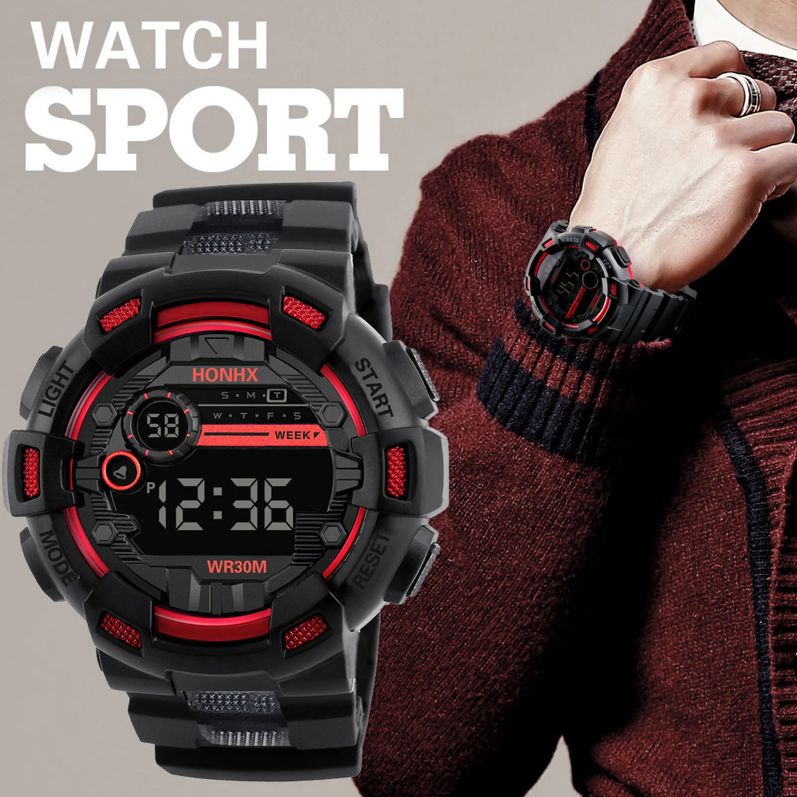 Men Watch Military Big Number Watch 2025 Popular Fitness Sports Watch Shockproof Waterproof Multi-function Outdoor Digital Watch