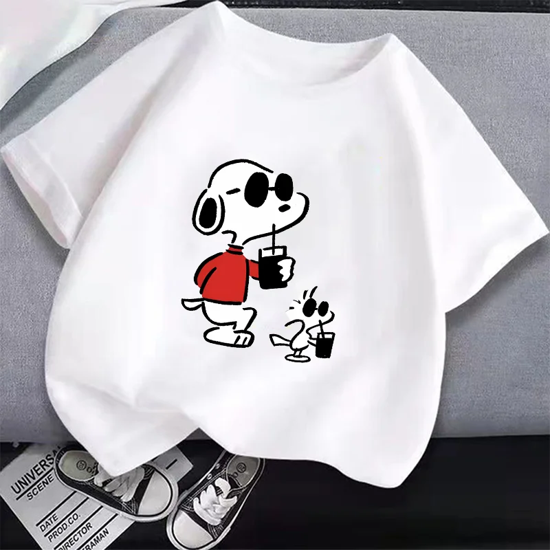 Camiseta de algodón Snoopy para niños, abrigo corto de manga corta, patrón de personaje del juego, camiseta de Anime a la moda, ropa de dibujos animados, ropa informal, regalos