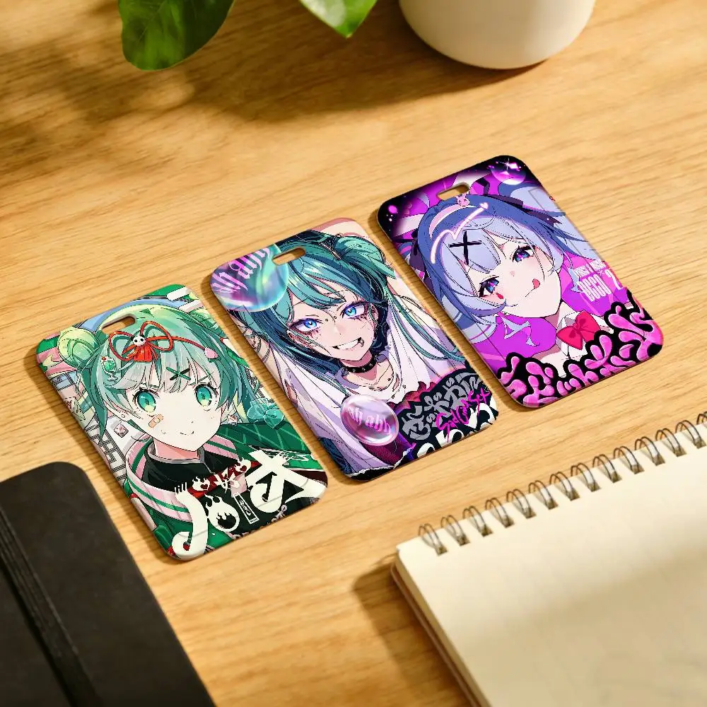 Cartoon Girl Music Kawaii DECO 27 Lanyard Pull Back Clip Holder and Card Holder Rotating Back ID Card Family Gift