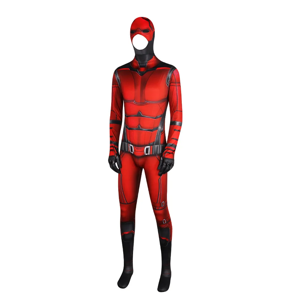 NEW Born Daredevil Cosplay Costume Matt Murdock Red Spandex Jumpsuit Hat Outfits Superhero Zentai Suits Men Bodysuit for Adult