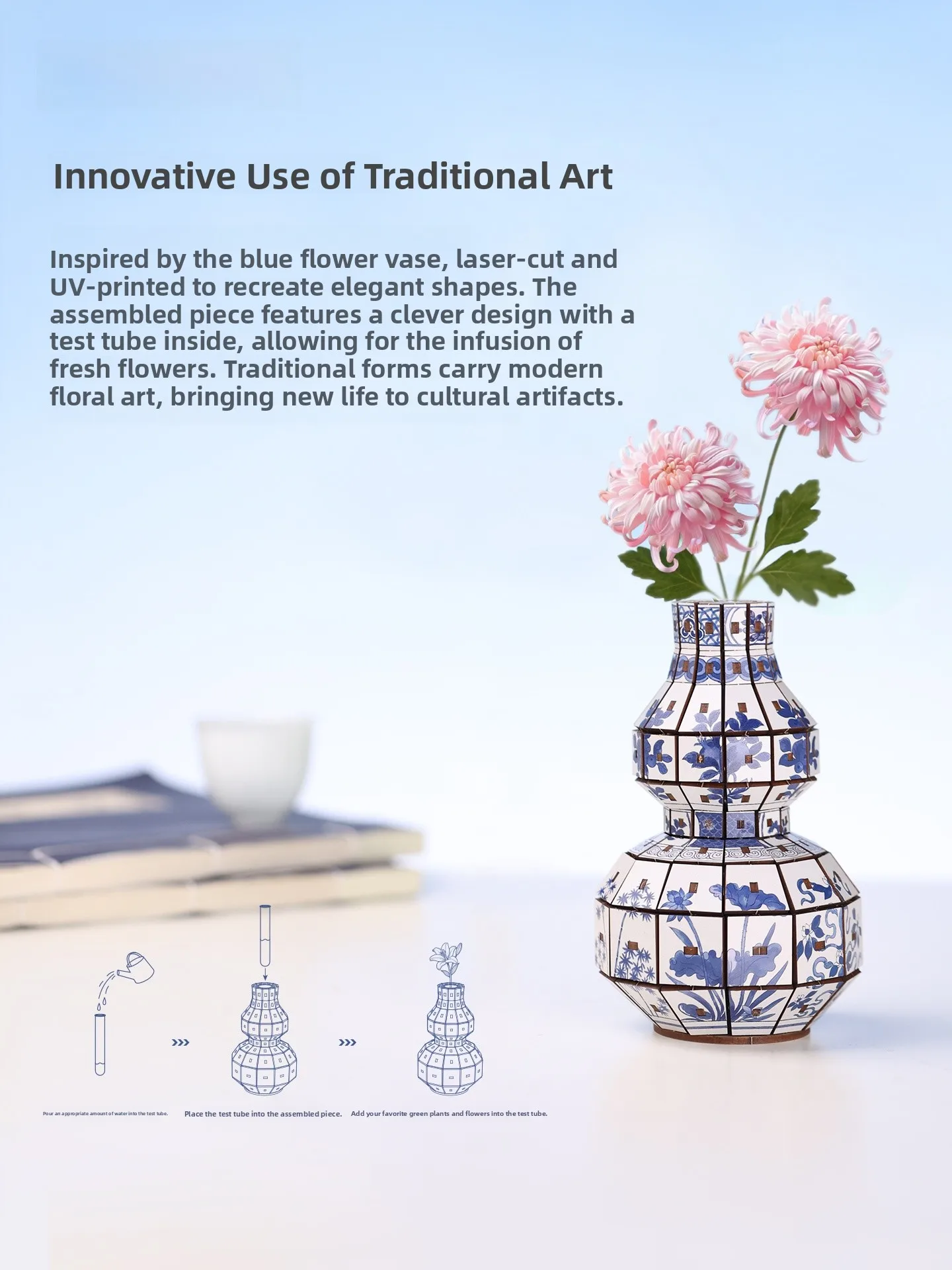 Suzhou Museum Blue-and-White Flower Branch Assembly Ornament DIY Desktop Decoration Children's Birthday Gift Traditional Chin...