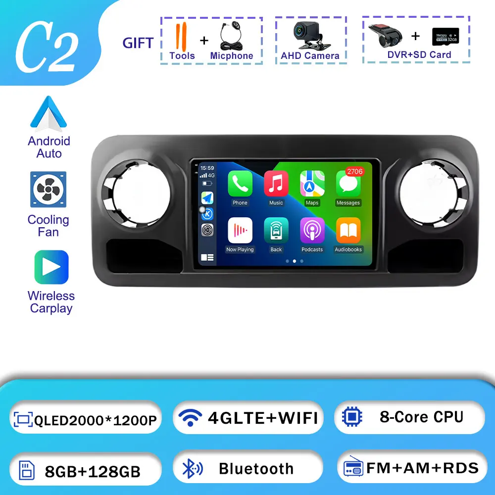 Voor Mercedes Benz Sprinter 2018-2022 Autoradio BT GPS Navigatie WIFI Stereo Multimedia Android 16 Draadloze Auto Speler carplay