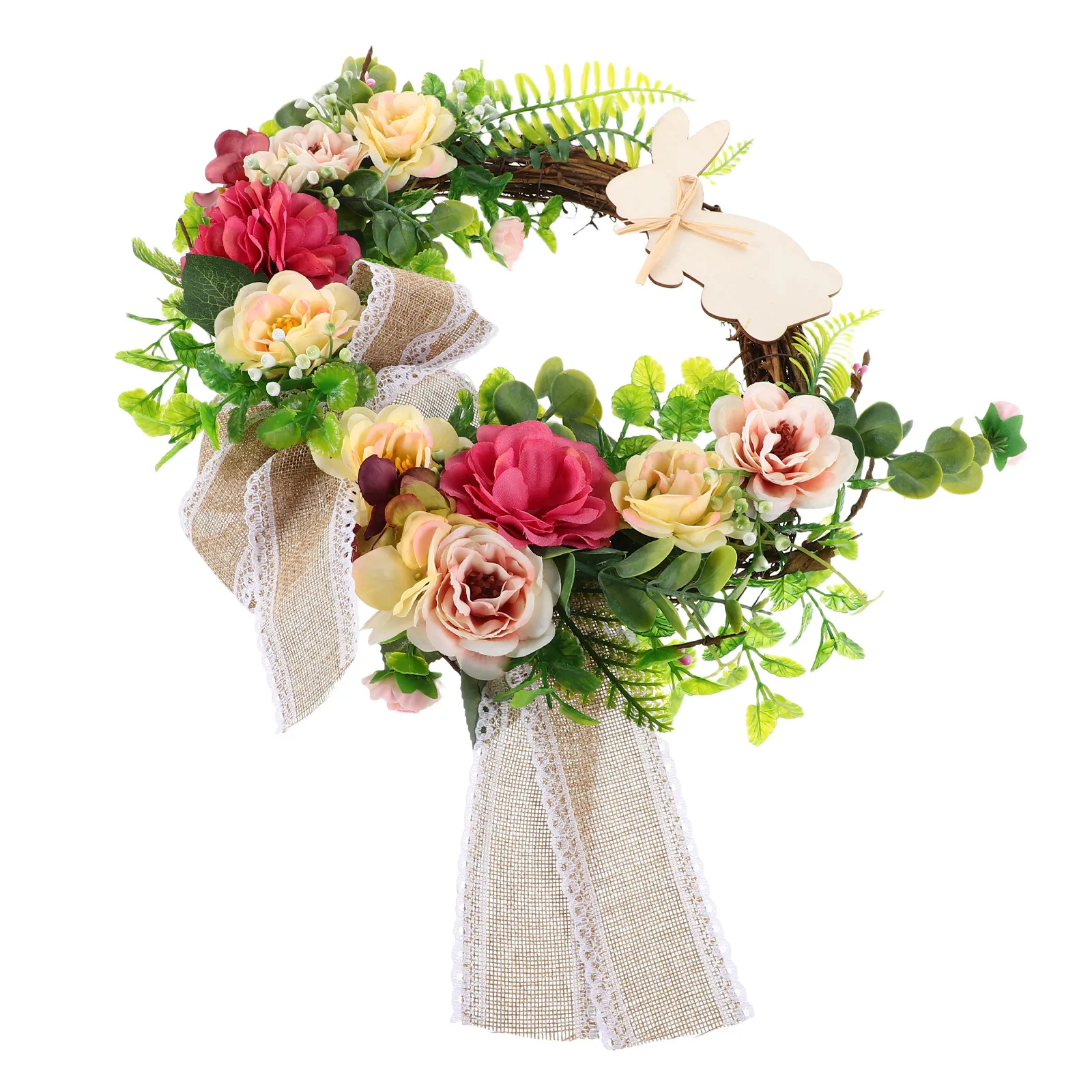 Bunny Wreath Forms Artificial Floral Wreath Spring Easter Decoration Front Door Outdoor Garden Decor Party Prop Photography