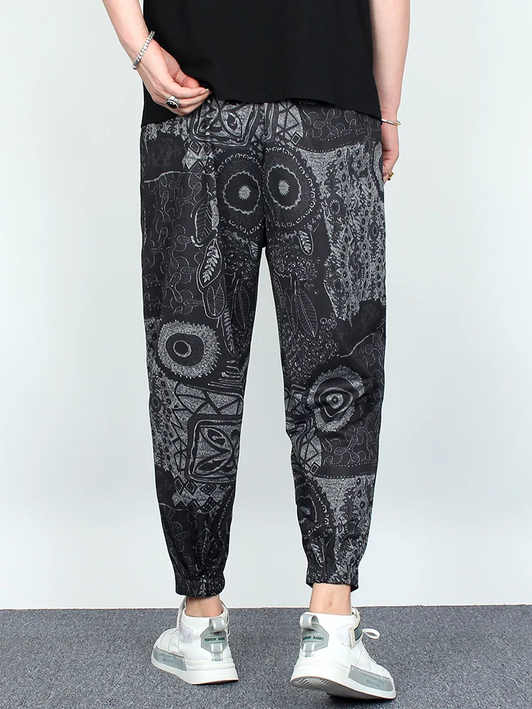 Summer New Korean Style Printed Draped Nine-point Pants Retro Loose Casual Comfortable Cool Slim Fit Casual Pants for Men