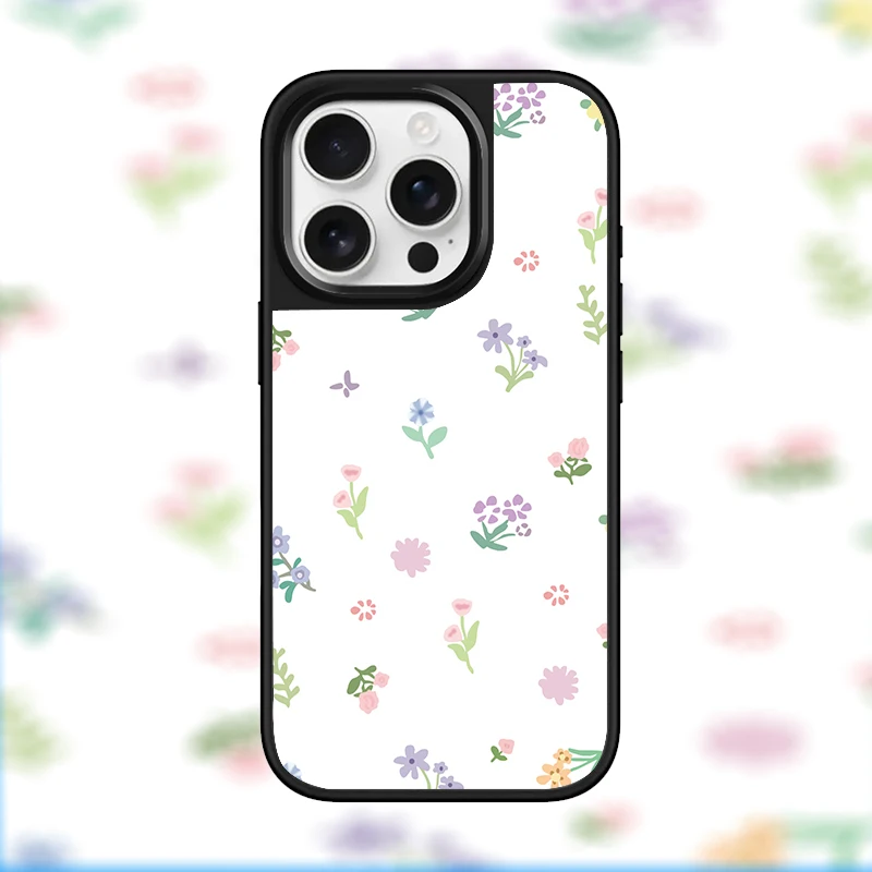 Ins Bunte Blumen und Pflanzen, Hydrogel-Rückplatte, silberner Rand, stoßfeste Handyhülle für iPhone 17, 16, 15, 35 Pro Max