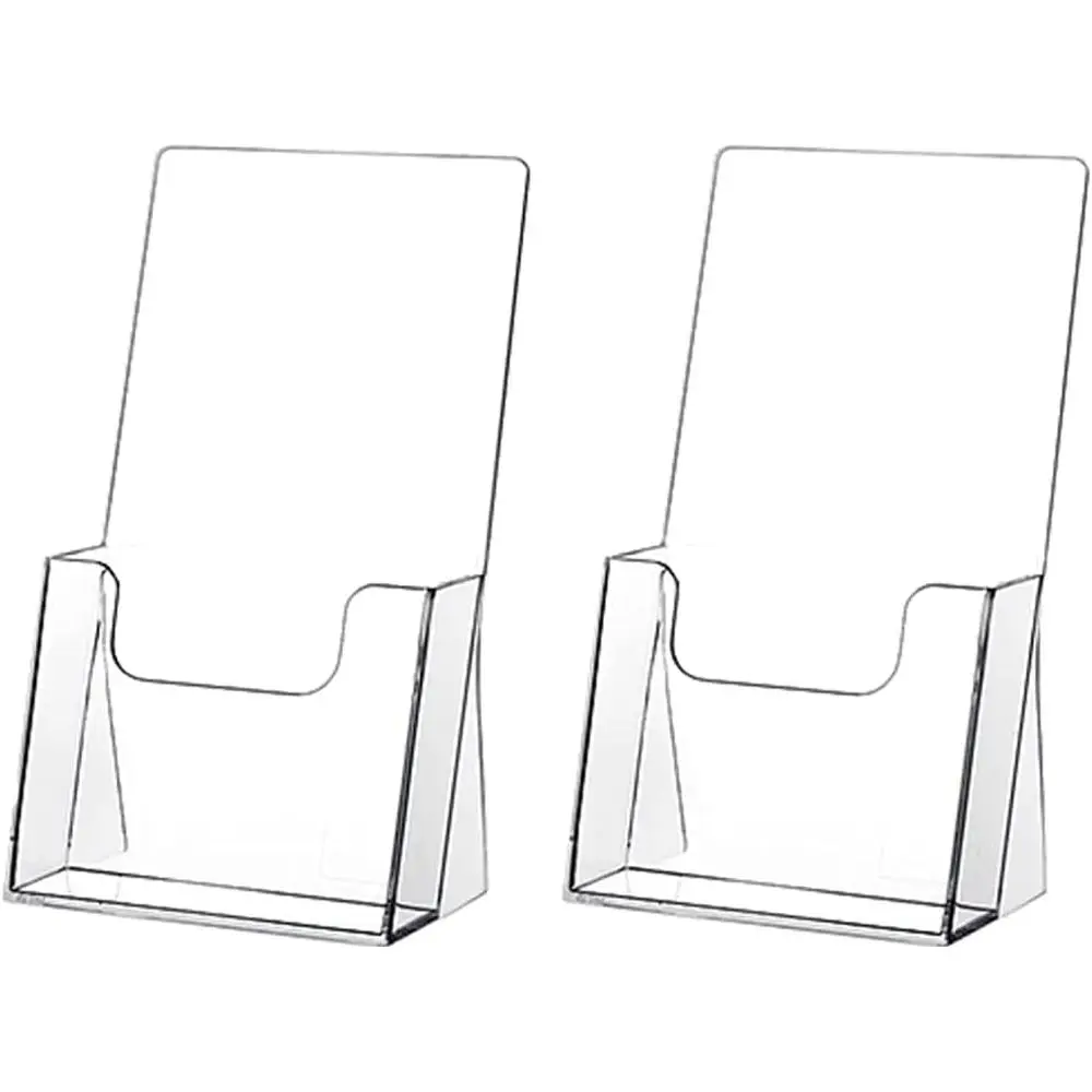 Double Pack Acrylic Literature Stands - Sturdy Plastic Countertop Display Holders for Magazines