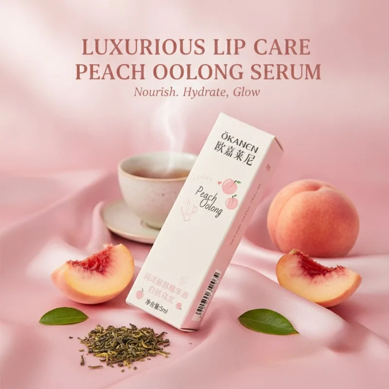 5ml Peach Oolong Lip Essence Oil Hydrating Lip Care Serum Repair Dry Cracked Chapped Lips Moisturizing Lip Balm Makeup Primer