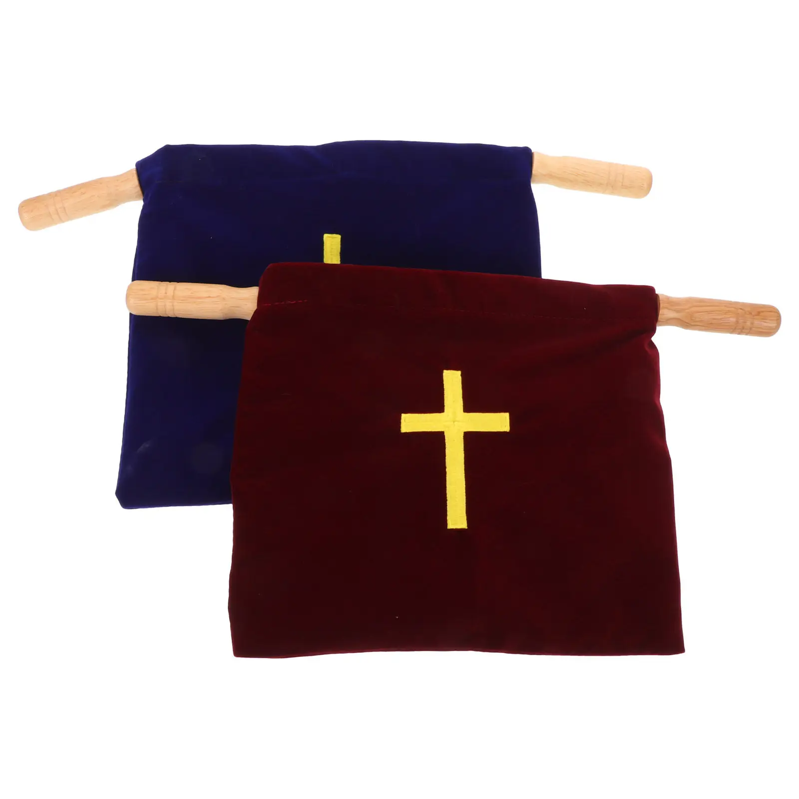 

Набор из 2-х пакетов для крещения - Премиум-дизайн с вышивкой крестом и деревянными ручками - Многофункциональные пакеты для сбора пожертвований в церкви