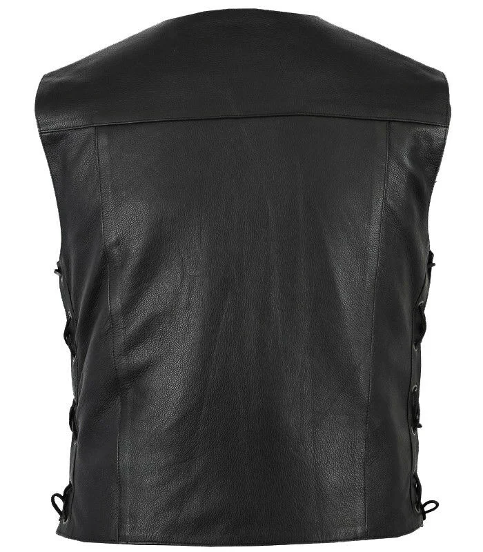 Motorcycle Motorbike Classic Plain Side Laced Leather Vest waistcoat